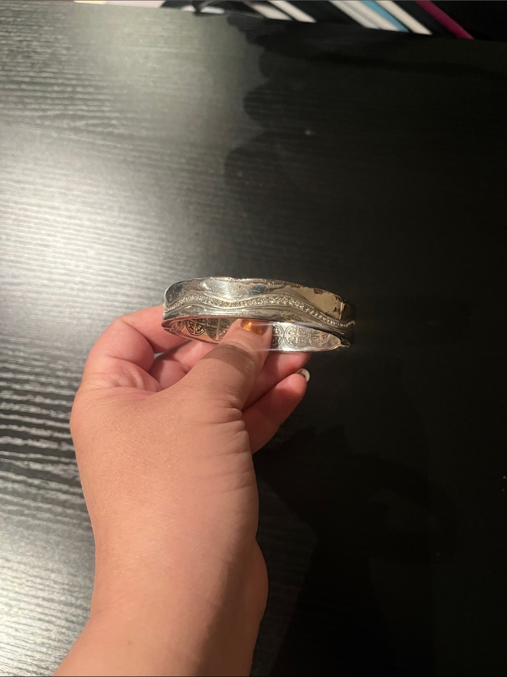 Brighton Silver Tone Crystal Wave Hinged Bangle Bracelet